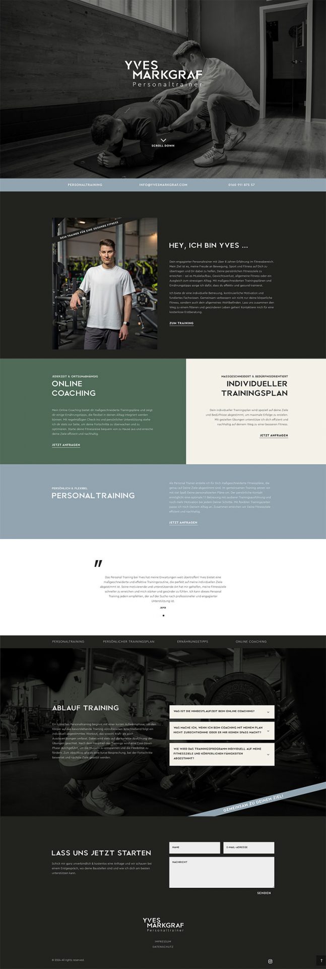 modernes Webdesign einer Personal Training Seite